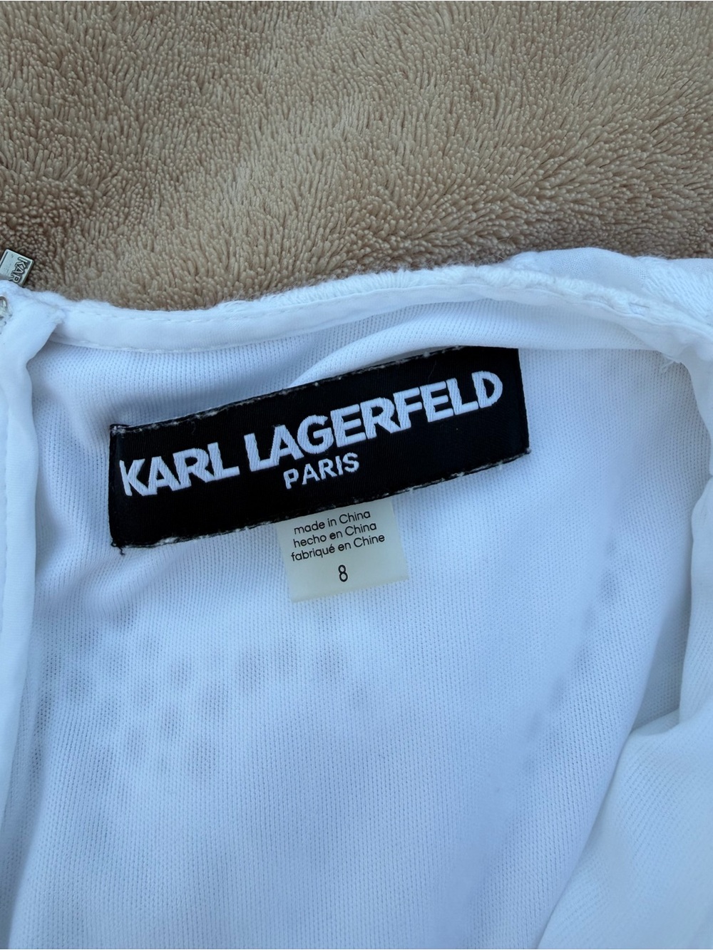 Karl Lagerfeld White Eyelet V-Neck Midi Dress with Ruffle Shoulders Size 8 - Picture 10 of 14